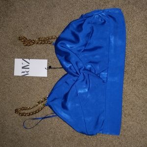 Blue crop top w/ gold chain straps| Brand: Zara| Size: Medium